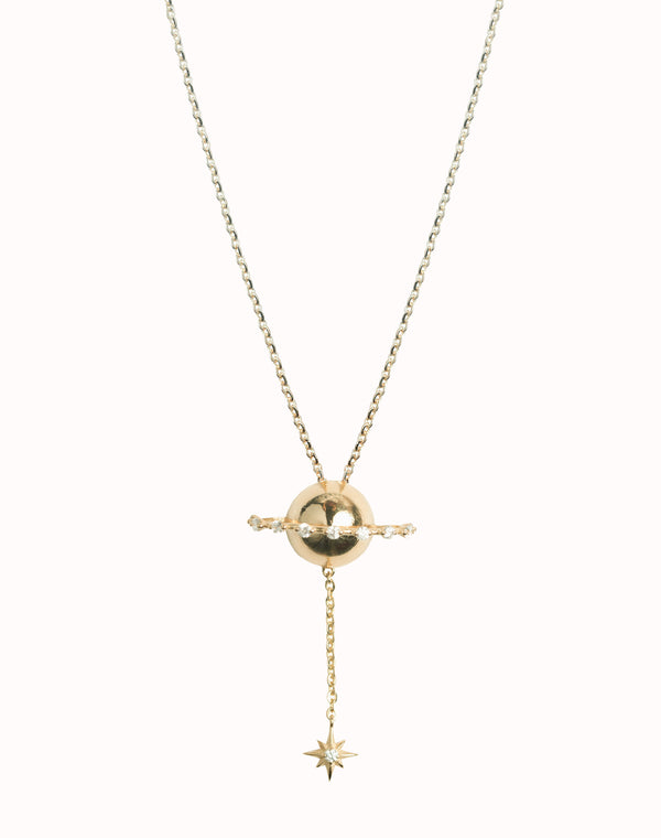 Gold Saturn Dangle Star Necklace